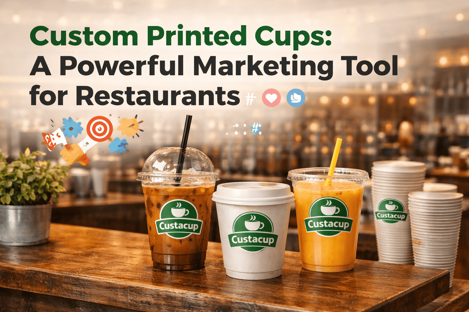 custom printed cups used by restaurants for branding and marketing