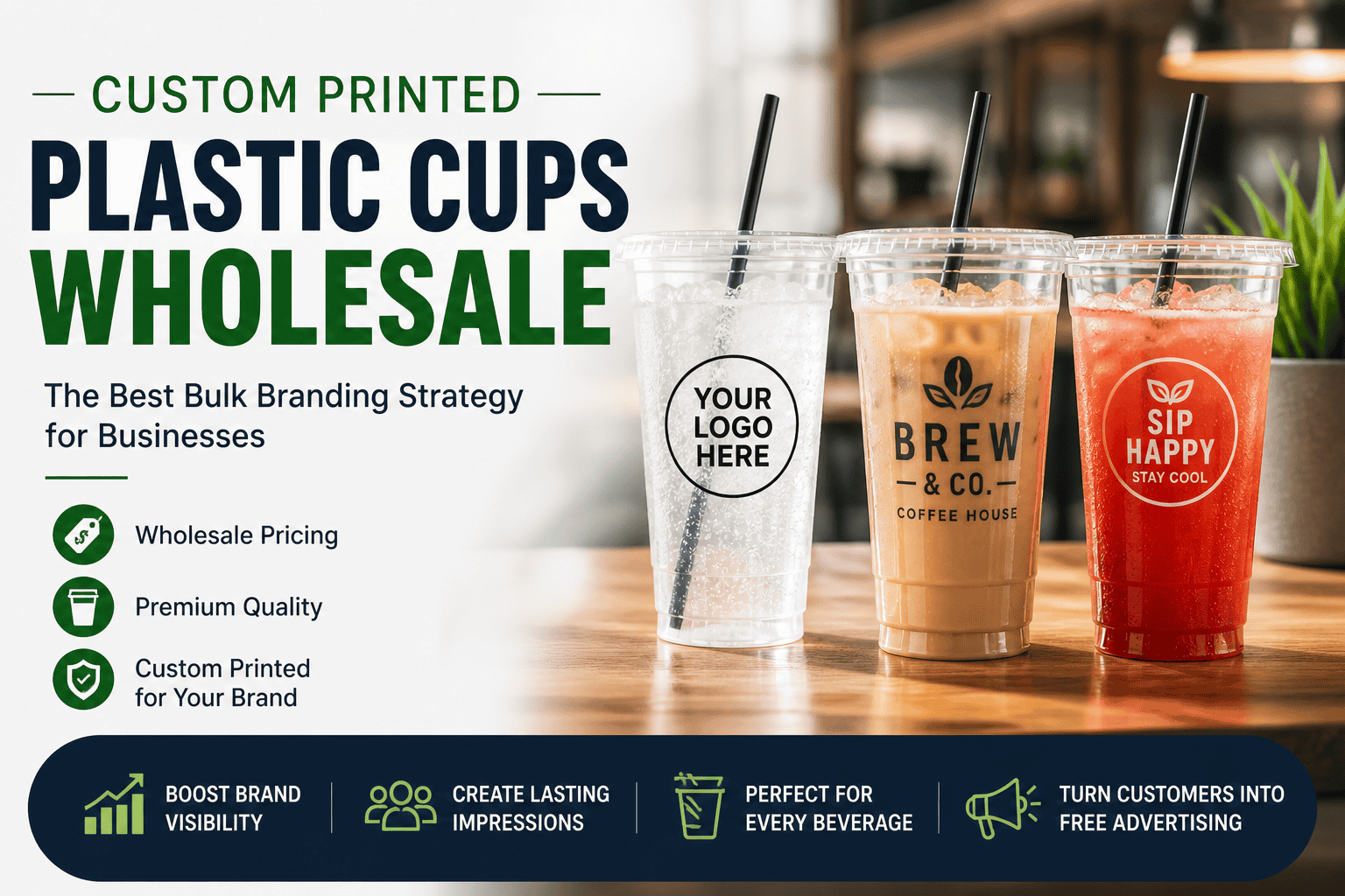custom printed plastic cups wholesale with logo used for restaurant and coffee shop branding